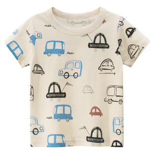 27kids男童纯棉薄款品牌童装2026夏装 儿童短袖T恤小汽车宝宝夏装