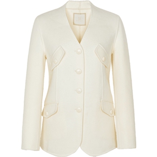 XG雪歌通勤简约长袖毛呢外套时尚冬季新款米白色纯绵羊毛大衣女装