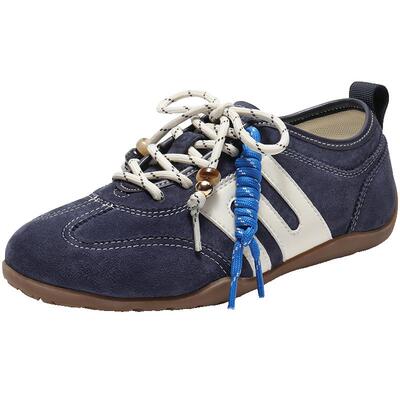 百丽跑道棒球德训鞋美式复古薄底女新款串珠休闲小白板鞋B2867CM5