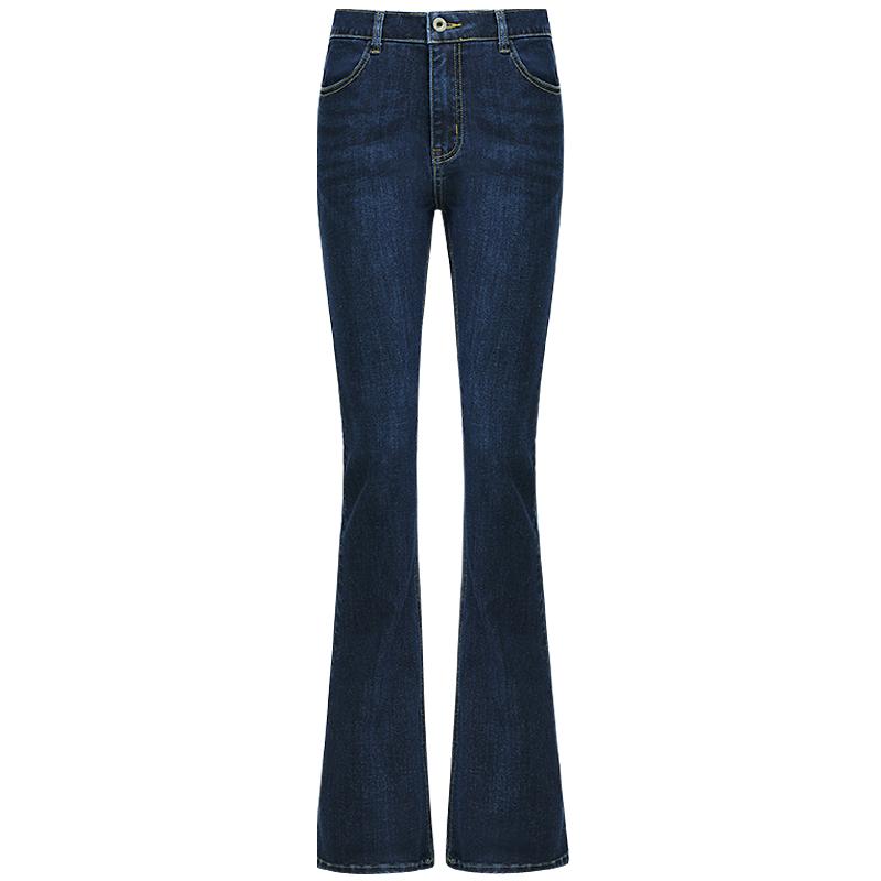 COCOBELLA复古丹宁高腰水洗微喇牛仔裤深蓝弹力喇叭裤DN79-2