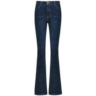 COCOBELLA复古丹宁高腰水洗微喇牛仔裤女春深蓝弹力喇叭裤DN79-2