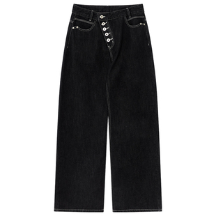 出逃赤岗西 复古斜门襟排扣设计原牛直筒牛仔裤中低腰宽松阔腿裤