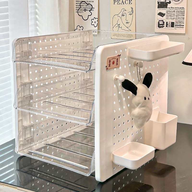 洞洞板桌面文件架女生工位改造神器文具A4纸办公桌多层置物盒