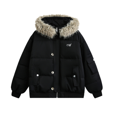 TIRED90白鸭绒毛领连帽羽绒服