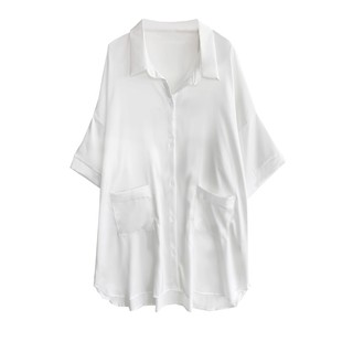 白色衬衫冰丝睡衣女春秋2026年新款宽松雪纺衬衣长裙丝绸睡裙女夏