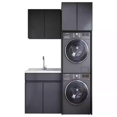 上海铝整板太空铝洗衣柜定制阳台柜铝合金洗衣机柜定做切角洗衣盆