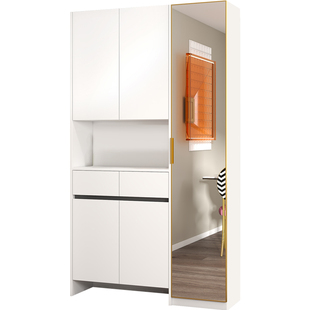 奶油风入户鞋柜穿衣镜一体靠墙家用门口新款玄关门厅柜定制 N39