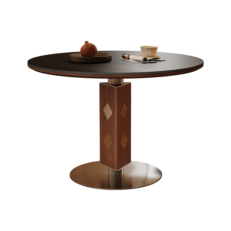 中古圆桌小户型家用波棱复古1米洽谈圆形金属包豪斯实木岩板饭桌