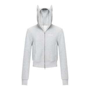 赵昭仪同款 HTCU利奥卫衣情侣龙角帽开衫365克重磅修身拉链短外套