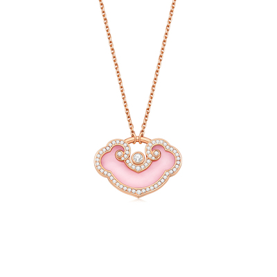 enzo18K金粉色蛋白石钻石项链