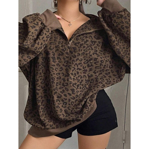 Y 25189 Leopard print collar coat 豹纹立领外套跨境速卖通