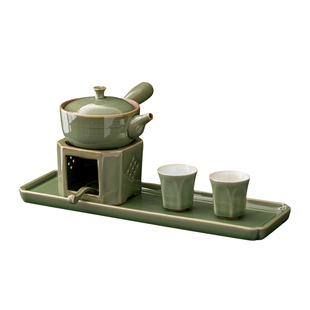 复古陶瓷侧把壶温茶炉套装蜡烛加热底座温茶壶茶托茶杯整套温茶器