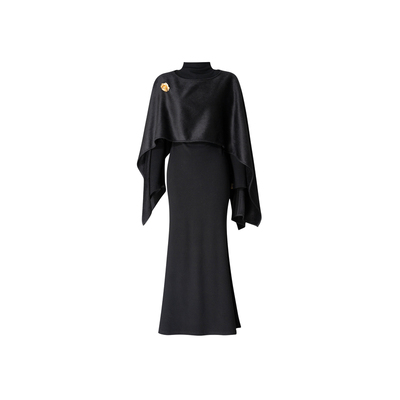 MD千亿【艺术灵光】2025秋冬新款显瘦时尚百搭气质连衣裙收腰斗篷