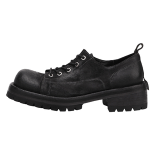 水洗马皮固特异工装鞋男手工复古做旧皮鞋厚底牛皮鞋底系带低帮鞋