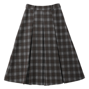 图曼朵咖色格纹半身裙女2025秋季新款高腰a字百褶裙长款伞裙长裙