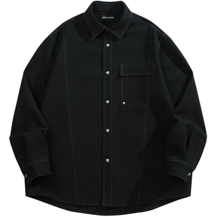 太平鸟男装 休闲衬衫2025秋季新款小香风衬衫撞色明线男士衬衫潮