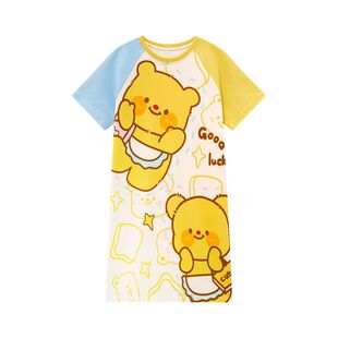 维尼熊卡通睡裙女童2026新款夏季短袖中长款纯棉薄款公主风家居服