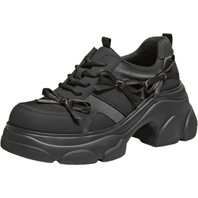 TATA他她女鞋2026春季新款休闲运动鞋百搭黑色增高老爹鞋CEG12AM6