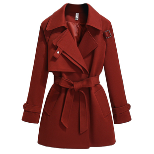 深秋初冬独特超好看红色毛呢收腰厚外套女2025新款中长款呢子夹克