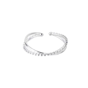 银色双层开口戒指女小众设计锆石素圈食指戒指女时尚个性尾戒指环