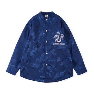 尼恩家男童街舞嘻哈风宽松龙纹唐装外套上衣儿童中国风演出服套装