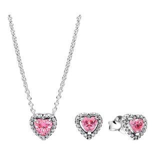[新年礼物]Pandora潘多拉无限爱心项链耳钉套装粉色心形造型