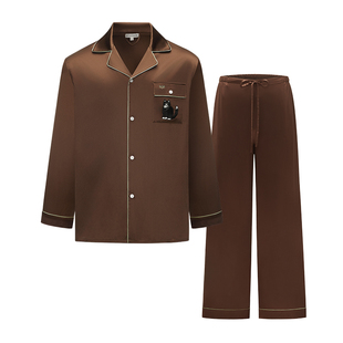 Not Just Pajama Milo系列奶牛小猫男款长袖真丝睡衣桑蚕丝家居服