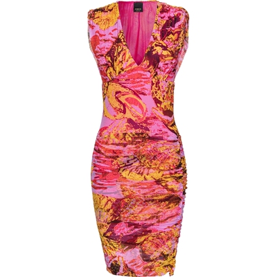 女士印花V领修身连衣裙