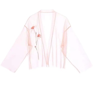 网纱外罩衫 小众设计师原创SARAHLYS粉色薄纱 飘逸防晒性感小外套
