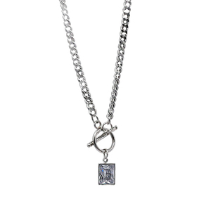 NFF精致冰透水钻OT扣项链男ins百搭钛钢小众锁骨链嘻哈潮高级配饰