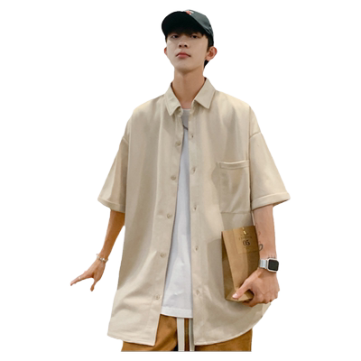 纯色麂皮宽松舒适休闲短袖衬衫男