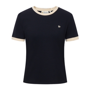 【撞色微弹】GOLDEN BEAR/金熊 2025夏季显瘦女装短袖圆领T恤上衣