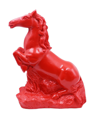 红色朱砂胶泥马摆件家居办公