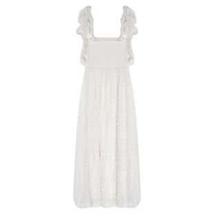 Heatherich连衣裙女2025年夏季新款系带木耳边提花吊带裙326090