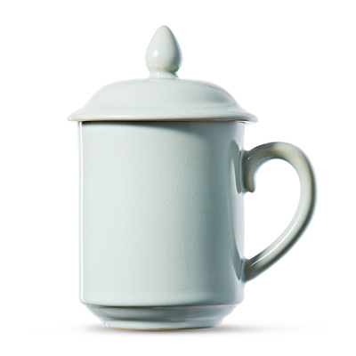 雅瓷汝窑将军杯茶杯办公杯陶瓷杯子带盖男士大容量汝瓷家用陶瓷杯