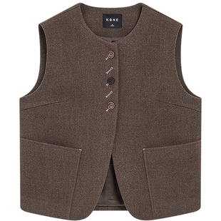 [博主同款]KBNE咖啡色西装马夹背心女2026春新款保暖针织马甲上衣
