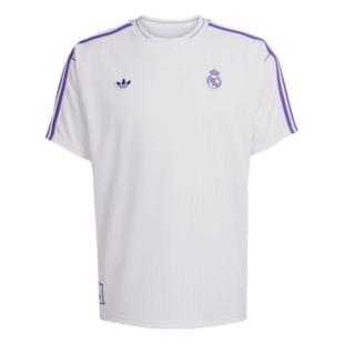 情侣款皇马足球休闲文化复古宽松短袖球衣夏季adidas阿迪达斯