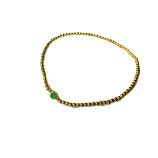 足金5G工艺亮面2mm金珠天然翡翠A货危料正阳绿蛋面 定价镶嵌 手链