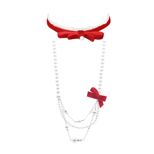 【双旦限定】小众miu系桃乐丝红丝绒choker赫本风珍珠多层项链