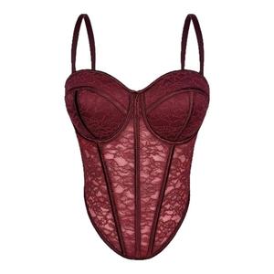 蕾丝透视外穿鱼骨胸衣背心吊带抹胸短款上衣性感高级辣妹内搭打底