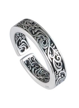 YUKI男女气质情侣唐草纹银戒指