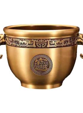 黄铜象鼻招财聚财缸家庭公司聚宝盆米缸香炉摆件乔迁开业人气礼品