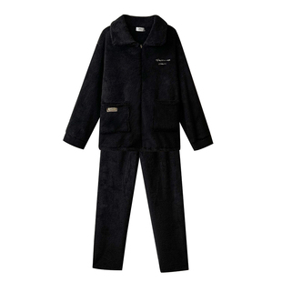 文森熊猫雪花绒秋冬家居服睡衣男士可外穿加绒加厚法兰绒套装