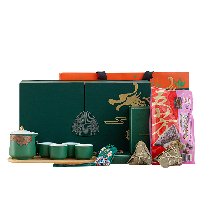冠森端午吉祥茶具礼盒情深意粽陶瓷茶盘套装 送礼体面大气礼盒装