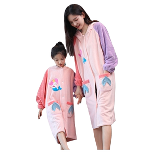 儿童浴袍可穿可裹男女童浴巾斗篷非纯棉宝宝带帽睡袍吸水亲子浴衣