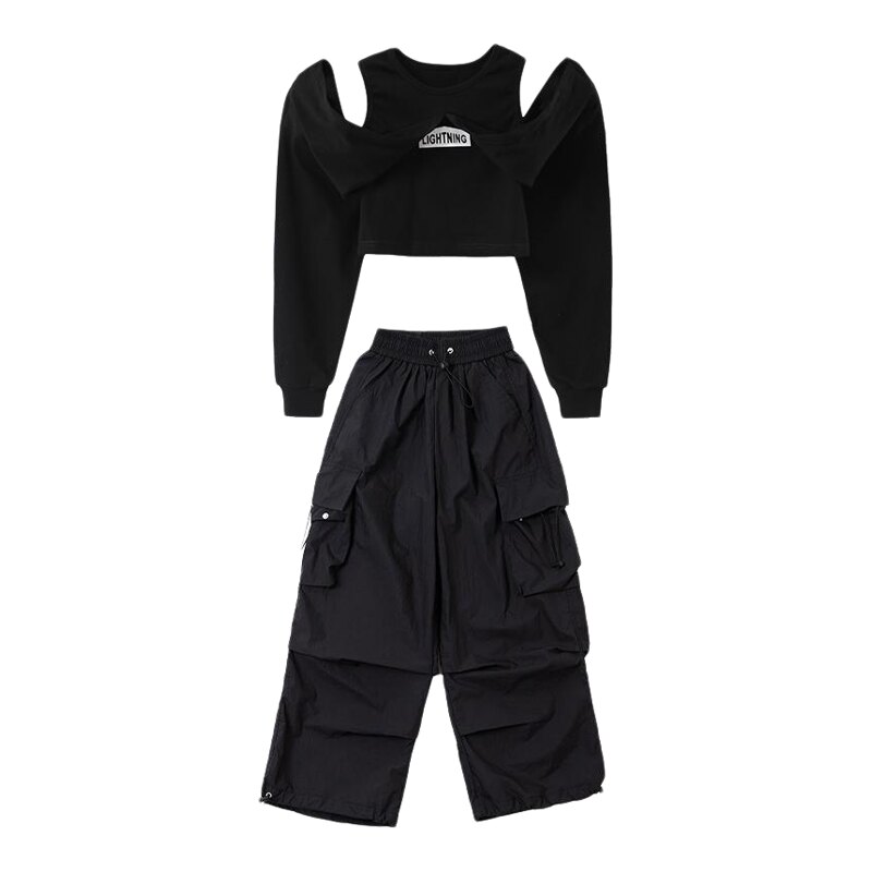 女童爵士舞服装韩版辣妹露脐上衣走秀潮服女孩现代舞街舞表演出服