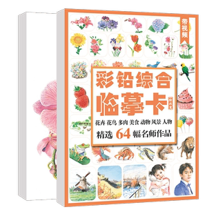 彩铅综合临摹卡 花卉动物风景高清卡片彩色铅笔手绘画入门练习卡学漫画册步骤零基础超写实自学初学者初级精微创意画册教材教学卡