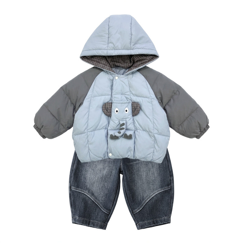 女童夹棉加厚保暖花边连帽棉服