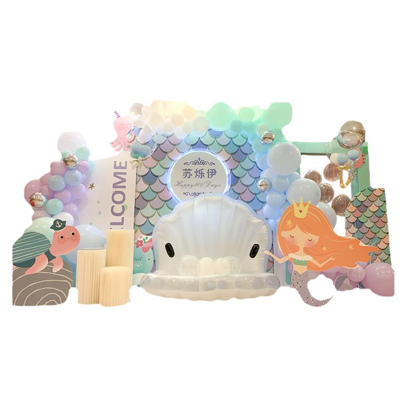 美人鱼主题宝宝生日布置气球KT板