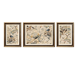 美式客厅装饰画法式复古挂画中古沙发背景墙新中式广绣百鸟争鸣图